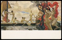 Odysseus and the Sirens. Colour process print after O. Greiner, 190-.