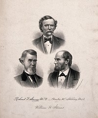 Three members of the Stevens family: R.F., C.W., and W.H.. Lithograph.