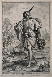 David with the head of Goliath. Line engraving by R. van Audenaerd after C. Maratta.