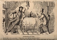 A sick man being visited by a reassuring friend. Wood engraving by H.B.