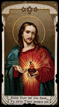 Christ presenting the Sacred Heart. Process print.