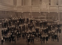 First London County Council: painted debating-chamber in the background. Photograph by G. Jerrard, ca. 1889.