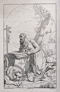 Saint Jerome. Etching by F. Caporali after Dè-Antoni after G. Contarini.