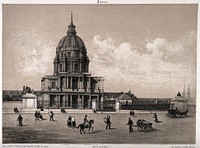 Hôtel des Invalides, Paris. Tinted lithograph by Aubrun after himself.