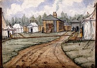 St Pancras Smallpox Hospital, London: housed in a tented camp at Finchley. Watercolour by F. Collins, 1881.