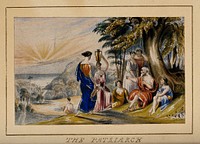 A patriarch with his family. Coloured chromolithograph after J. Franklin, 1833.