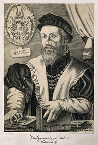 Wolfgang Lazius. Lithograph by A. Camesina after H. S. Lautensack, 1558.