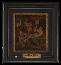 A woman surgeon and her assistant cupping a patient. Oil painting after Cornelis Dusart.