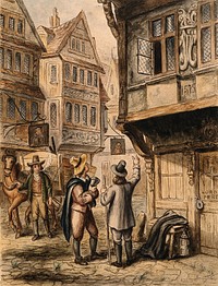 A cart for transporting the dead in London during the great plague. Watercolour painting by or after G. Cruikshank.