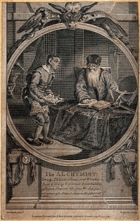 Subtle the alchemist, posing as an astrologer, being visited by Abel Drugger, in Ben Jonson's 'The alchemist'. Engraving by C. Grignion, 1791, after J. Graham.