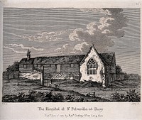 The hospital of St. Petronilla, Bury St. Edmunds, Suffolk: exterior. Etching by R.B. Godfrey, 1781, after M. Tyson.