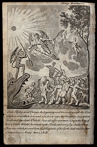 The naked are led to hell on the day of judgement. Etching.