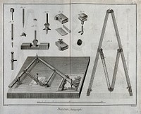 The parts and uses of a pantograph. Engraving by B.L. Prevost after L.J. Goussier.