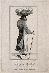 Colly Molly Puff, carrying a basket, perhaps of food. Engraving by W.J. Taylor, after M. Laroon.