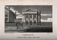 King's College Chapel, east range of the Old Schools, and the Senate House, Cambridge. Line engraving by Neele & Son.
