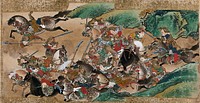 A fierce battle between soldiers on horses. Gouache painting by a Chinese artist, ca. 1850.