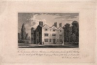 Free Grammar school at Aldenham, Hertfordshire. Line engraving by J.C. Varrall after W.F. Pocock, 1825.