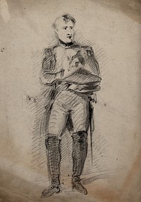Napoleon Bonaparte. Black chalk drawing.