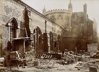 The church of St. Bartholomew the Great; exterior view of the apse and the north side of Rahere's Lady Chapel, under renovation. Photograph by W.F. Taylor.