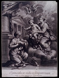 Saint Catherine. Engraving by F. de Poilly after Pietro Berrettini da Cortona.