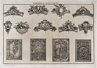 Cabinet-making: decorative architectural elements. Etching by J. Verchère after himself, 1880.