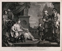 The foundling Moses is brought to Pharoah's daughter. Engraving by W. Hogarth and L. Sullivan, 1752, after the former, c. 1746.