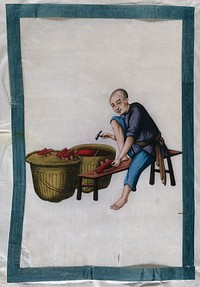 A Chinese cobbler. Painting by a Chinese artist, ca. 1850.