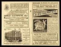 Disease exterminated from the system and every form of nervous, muscular, or organic weakness cured without drugs ... : Harness' electropathic belt : it imparts new life and vigour to the debilitated / the Medical Battery Company Limited.