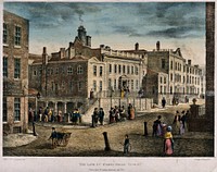 The house of Charles White on King Street, Manchester. Coloured lithograph by A. Aglio after J. Ralston, 1823.