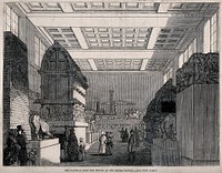 The British Museum: the Xanthian Room, with visitors. Wood engraving, 1847.
