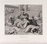 The massacre of the innocents. Etching by F.P. Massau after J.F. Overbeck, 1843.