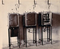Imperial Bacteriological Laboratory, Muktesar, Punjab, India: incubator room showing three incubators. Photograph, 1897.