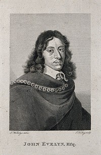 John Evelyn. Line engraving by J. Tookey after T. Worlidge.