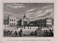 The female orphan asylum, Westminster Bridge Road, Lambeth. Engraving.