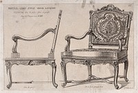Cabinet-making: designs for a chair. Etching by J. Verchère after himself, 1880.