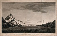 Possession Bay in South Georgia, southern Atlantic Ocean. Engraving by S. Smith, 1777, after W. Hodges, 1775.