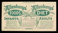 The 'Allenbury' Foods for infants : The 'Allenburys' Diet for adults : July 1908.