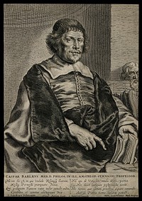 Caspar van Baerle [Barlæus]. Line engraving by T. Matham after J. Sandrart.