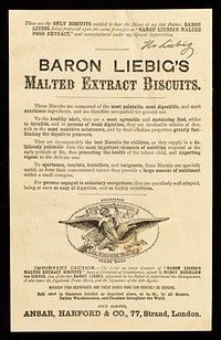 Baron Liebig's Malted Food Extract : for infants, children, invalids, and persons of weak digestion... / sole agents, Ansar, Harford & Co.