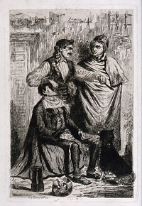 A travelling barber in Spain . Etching by C. Allard-Cambray.