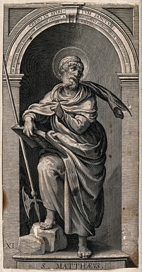 Saint Matthew. Line engraving by L. Kilian, 1623, after J.M. Kager.