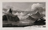 Snug Corner cove, in Prince William Sound, Alaska; encountered by Captain Cook on his third voyage (1777-1780). Engraving by W. Ellis, 1784, after J. Webber.