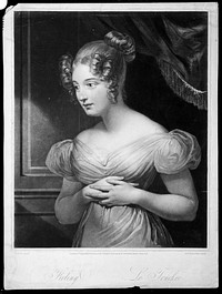 A young woman in love clasps her hands against her heart; representing the sense of touch. Mezzotint by S.W. Reynolds, 1830, after C.-M. Dubufe.