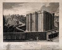 The Bastille, Paris. Line engraving by J.F. Borgnet after J.F. Gudin .