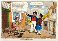 Nonsense talked by a cobbler compared to the talk of a parson and a surgeon-apothecary. Coloured etching attributed to C. Williams, ca. 1812.