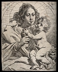 Saint Mary (the Blessed Virgin) with the Christ Child. Etching after C. Schut.