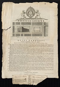 Notificazione / Luigi Pandolfi, Patrizio di Pisaro, Fano ed Ascoli, Referendario dell'una, e dell'altra Segnatura, Delegato Apostolico della provincia d'Urbino, e Pesaro.