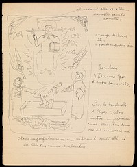 A rough pen-drawing of the tomb of Étienne Yves 1467 in Nôtre Dame de Paris.