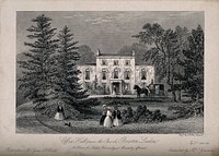 Effra House, Brixton: with several patients walking in the grounds. Engraving by T. H. Ellis.