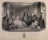Queen Victoria and Prince Albert surrounded by their nine children. Engraving by Best after Lake Price.